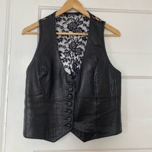 Vintage Marquis black leather and lace boho western vest